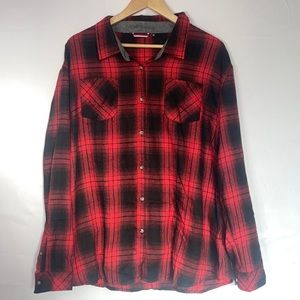Womens Red and Black Plaid Flowy collared shirt